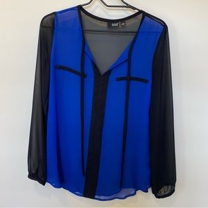 A.N.A Size Small Black & Royal Blue Long Sleeve Sheer Blouse